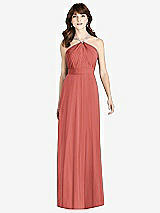 Front View Thumbnail - Coral Pink Jeweled Twist Halter Maxi Dress