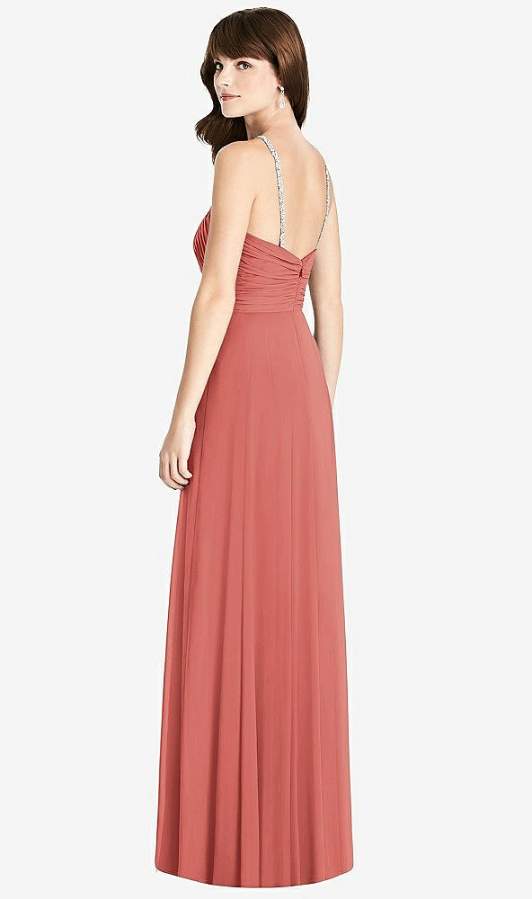 Back View - Coral Pink Jeweled Twist Halter Maxi Dress