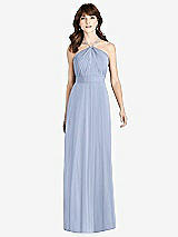 Front View Thumbnail - Sky Blue Jeweled Twist Halter Maxi Dress