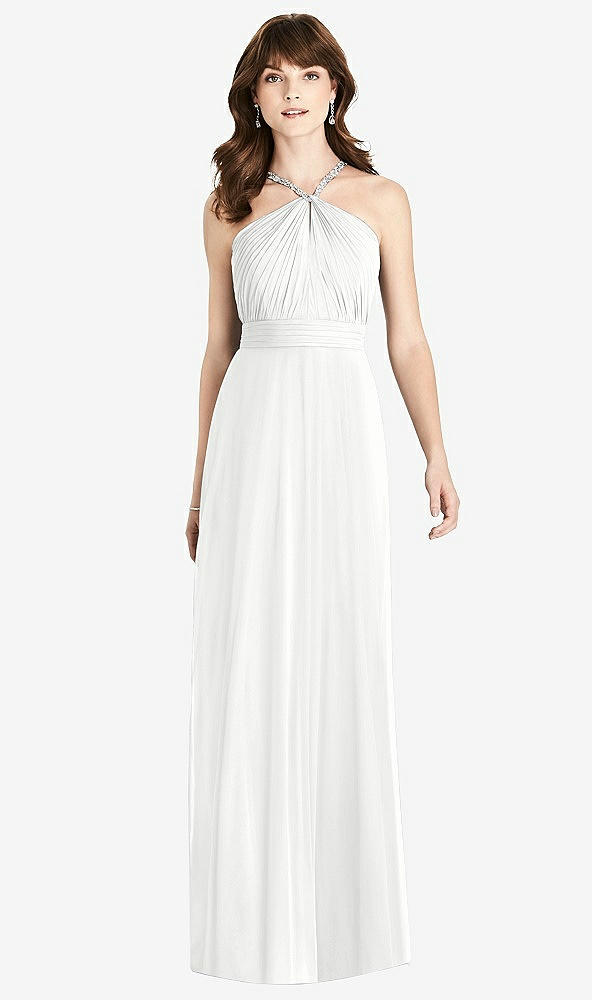 Front View - White Jeweled Twist Halter Maxi Dress