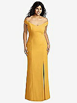 Front View Thumbnail - NYC Yellow Off-the-Shoulder Criss Cross Back Trumpet Gown