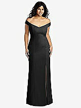Front View Thumbnail - Black Off-the-Shoulder Criss Cross Back Trumpet Gown