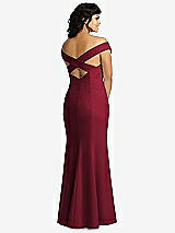 Rear View Thumbnail - Burgundy Off-the-Shoulder Criss Cross Back Trumpet Gown