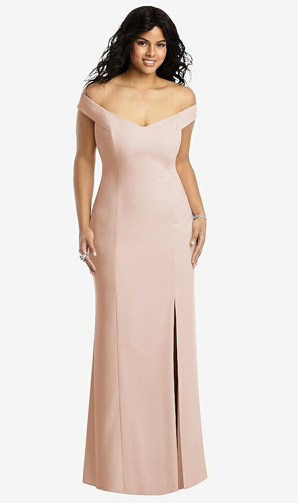 Front View - Cameo Off-the-Shoulder Criss Cross Back Trumpet Gown