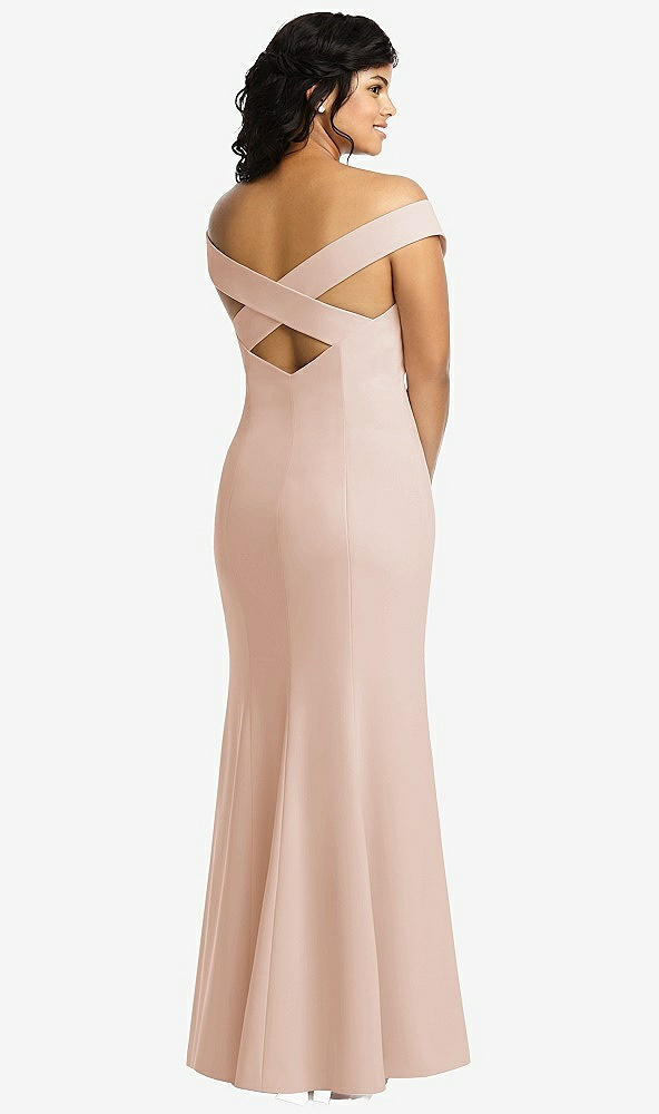 Back View - Cameo Off-the-Shoulder Criss Cross Back Trumpet Gown