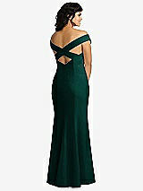 Rear View Thumbnail - Evergreen Off-the-Shoulder Criss Cross Back Trumpet Gown
