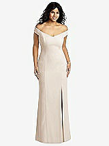 Front View Thumbnail - Oat Off-the-Shoulder Criss Cross Back Trumpet Gown