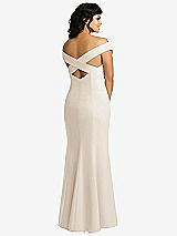 Rear View Thumbnail - Oat Off-the-Shoulder Criss Cross Back Trumpet Gown