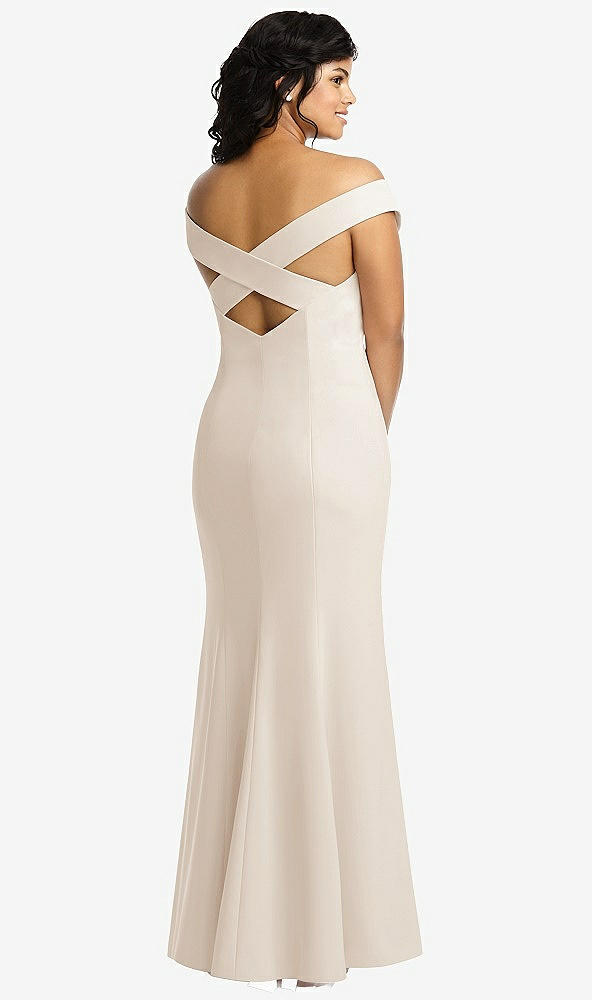 Back View - Oat Off-the-Shoulder Criss Cross Back Trumpet Gown