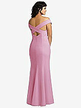 Rear View Thumbnail - Powder Pink Off-the-Shoulder Criss Cross Back Trumpet Gown