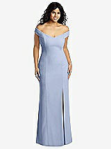Front View Thumbnail - Sky Blue Off-the-Shoulder Criss Cross Back Trumpet Gown