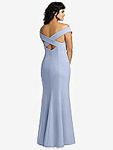 Rear View Thumbnail - Sky Blue Off-the-Shoulder Criss Cross Back Trumpet Gown