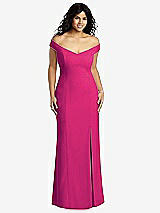Front View Thumbnail - Think Pink Off-the-Shoulder Criss Cross Back Trumpet Gown