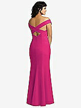 Rear View Thumbnail - Think Pink Off-the-Shoulder Criss Cross Back Trumpet Gown