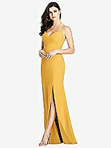 Front View Thumbnail - NYC Yellow Seamed Bodice Crepe Trumpet Gown with Front Slit