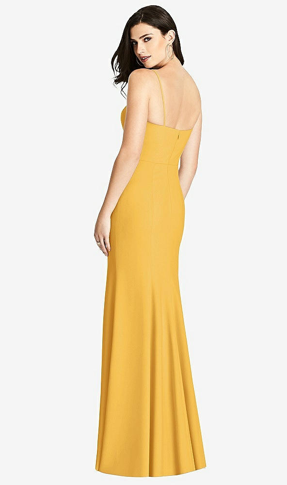 Back View - NYC Yellow Seamed Bodice Crepe Trumpet Gown with Front Slit