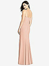 Rear View Thumbnail - Pale Peach Seamed Bodice Crepe Trumpet Gown with Front Slit