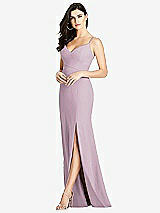 Front View Thumbnail - Suede Rose Seamed Bodice Crepe Trumpet Gown with Front Slit