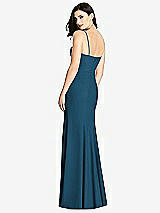 Rear View Thumbnail - Atlantic Blue Seamed Bodice Crepe Trumpet Gown with Front Slit