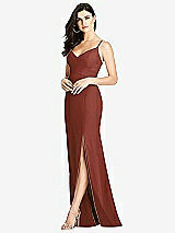Front View Thumbnail - Auburn Moon Seamed Bodice Crepe Trumpet Gown with Front Slit