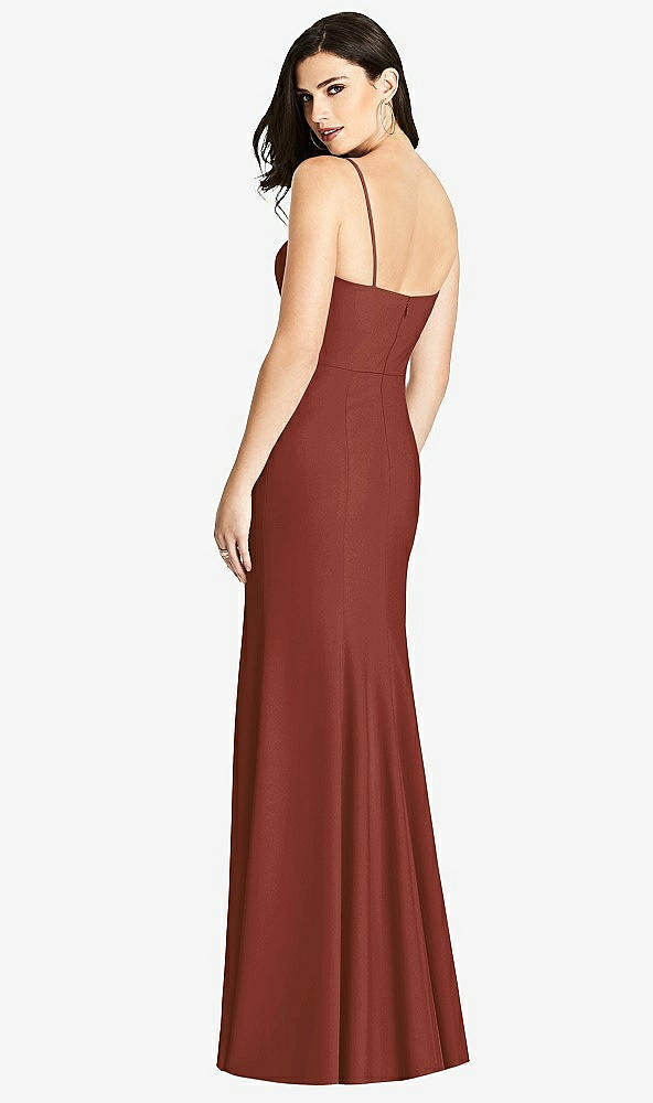 Back View - Auburn Moon Seamed Bodice Crepe Trumpet Gown with Front Slit