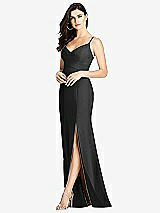 Front View Thumbnail - Black Seamed Bodice Crepe Trumpet Gown with Front Slit