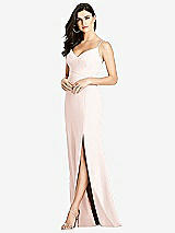 Front View Thumbnail - Blush Seamed Bodice Crepe Trumpet Gown with Front Slit