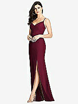 Front View Thumbnail - Cabernet Seamed Bodice Crepe Trumpet Gown with Front Slit