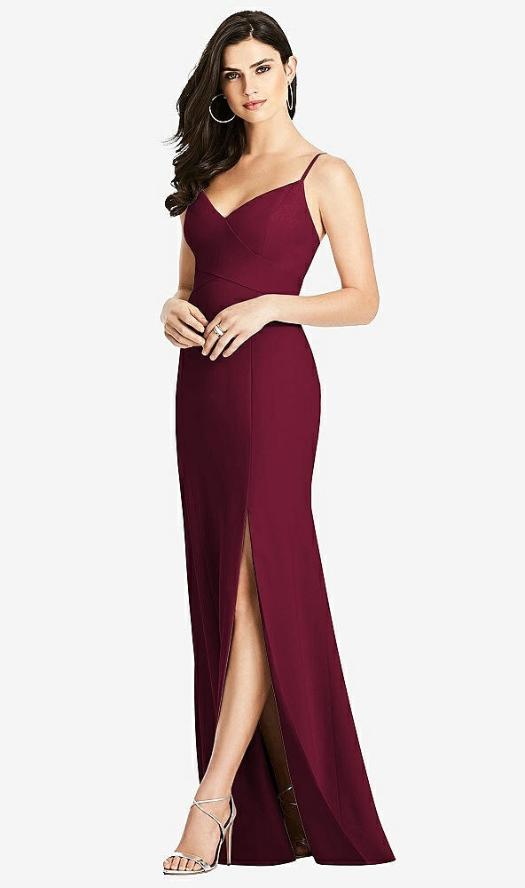 Front View - Cabernet Seamed Bodice Crepe Trumpet Gown with Front Slit