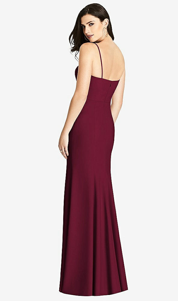 Back View - Cabernet Seamed Bodice Crepe Trumpet Gown with Front Slit