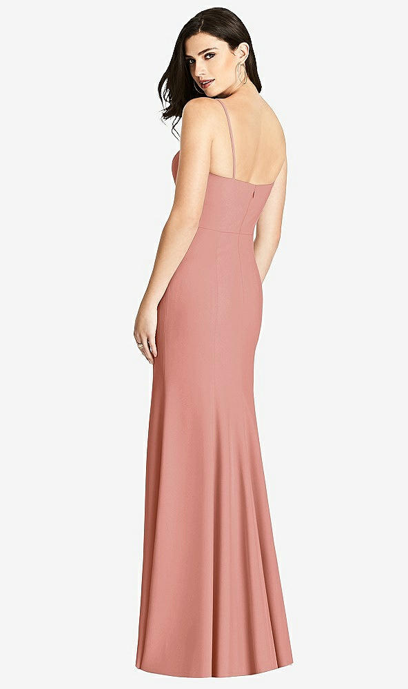 Back View - Desert Rose Seamed Bodice Crepe Trumpet Gown with Front Slit