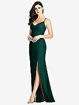 Front View Thumbnail - Evergreen Seamed Bodice Crepe Trumpet Gown with Front Slit