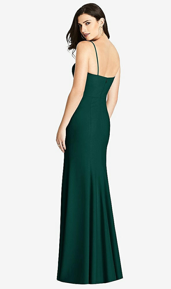 Back View - Evergreen Seamed Bodice Crepe Trumpet Gown with Front Slit