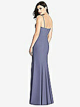 Rear View Thumbnail - French Blue Seamed Bodice Crepe Trumpet Gown with Front Slit