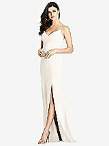 Front View Thumbnail - Ivory Seamed Bodice Crepe Trumpet Gown with Front Slit