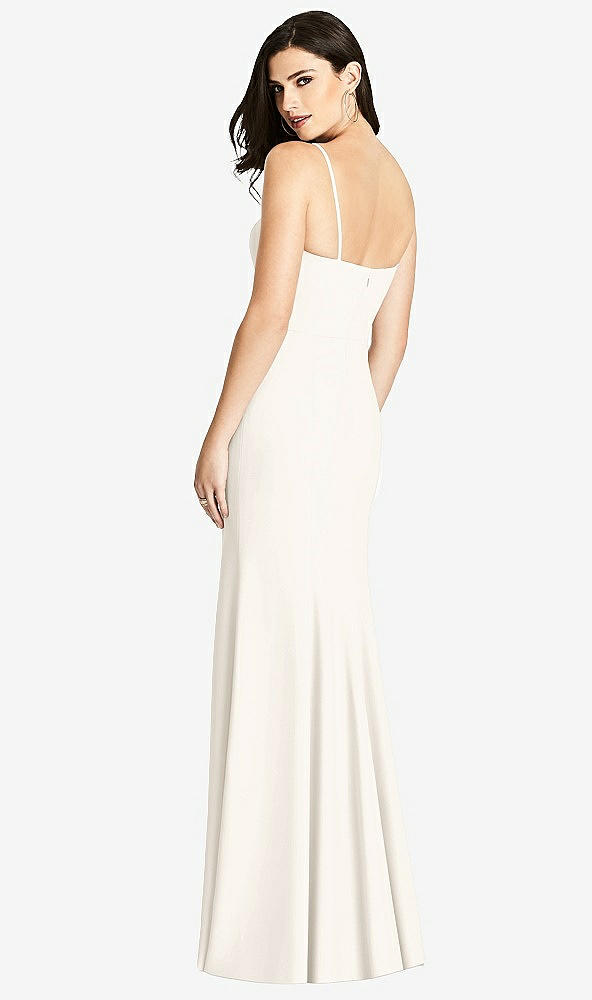 Back View - Ivory Seamed Bodice Crepe Trumpet Gown with Front Slit
