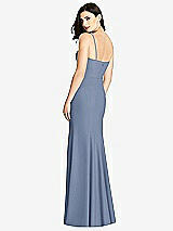Rear View Thumbnail - Larkspur Blue Seamed Bodice Crepe Trumpet Gown with Front Slit