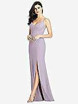 Front View Thumbnail - Lilac Haze Seamed Bodice Crepe Trumpet Gown with Front Slit