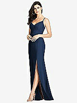 Front View Thumbnail - Midnight Navy Seamed Bodice Crepe Trumpet Gown with Front Slit