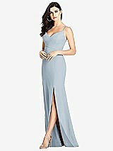 Front View Thumbnail - Mist Seamed Bodice Crepe Trumpet Gown with Front Slit