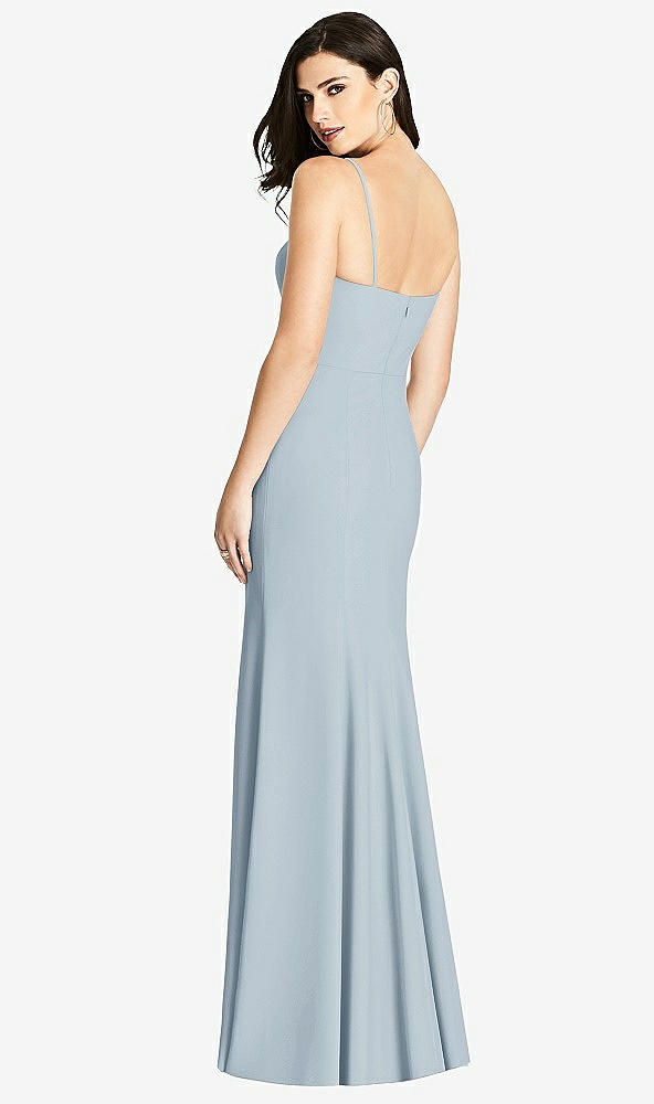 Back View - Mist Seamed Bodice Crepe Trumpet Gown with Front Slit