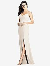 Front View Thumbnail - Oat Seamed Bodice Crepe Trumpet Gown with Front Slit