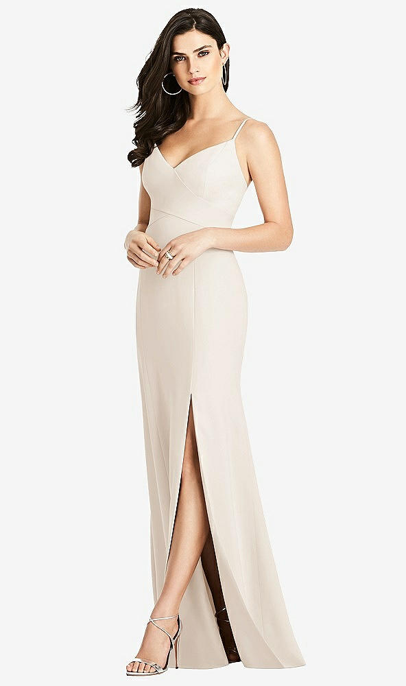 Front View - Oat Seamed Bodice Crepe Trumpet Gown with Front Slit