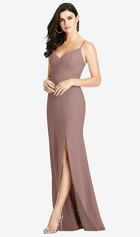 Front View - Sienna Seamed Bodice Crepe Trumpet Gown with Front Slit