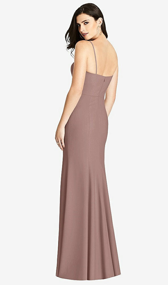 Back View - Sienna Seamed Bodice Crepe Trumpet Gown with Front Slit