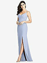 Front View Thumbnail - Sky Blue Seamed Bodice Crepe Trumpet Gown with Front Slit