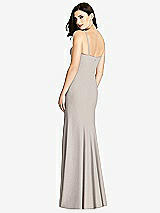 Rear View Thumbnail - Taupe Seamed Bodice Crepe Trumpet Gown with Front Slit