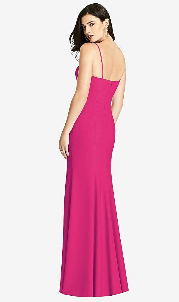 Back View - Think Pink Seamed Bodice Crepe Trumpet Gown with Front Slit