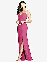 Front View Thumbnail - Tea Rose Seamed Bodice Crepe Trumpet Gown with Front Slit
