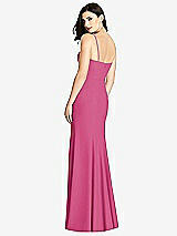 Rear View Thumbnail - Tea Rose Seamed Bodice Crepe Trumpet Gown with Front Slit